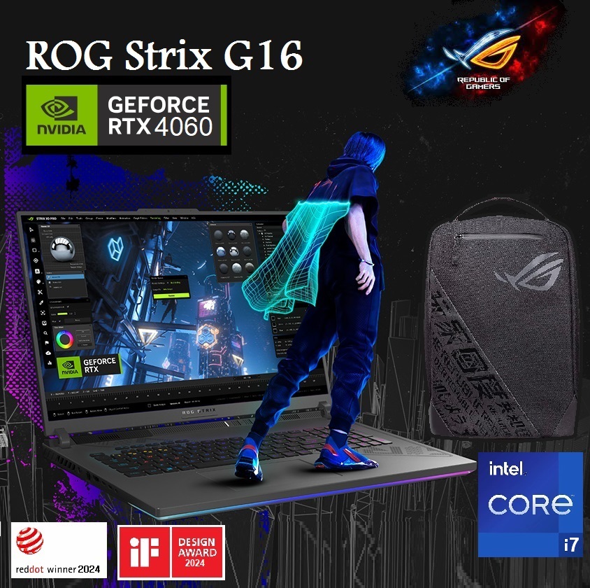 90NR0C61-M00VK0 ROG Strix G16 i7-13650HX RTX 4060 16GB RAM ASUS ROG Strix G16 G614JV Intel® Core™ i7-13650HX | 16GB DDR5 RAM ;  512GB SSD | RTX™ 4060 , 8GB GDDR6 | 16-inch WUXGA IPS HDR Display 165Hz | Backlit 4-Zone RGB Keyboard ENGLISH/ARABIC | DOS |  ROG Backpack & Mouse Included | Eclipse Gray